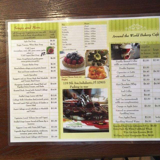 Menu at Around the World Cafe Bakery, Indialantic
