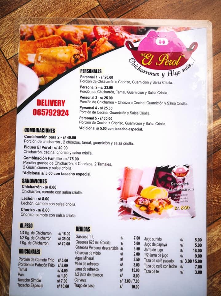 Menu at EL PEROL CHICHARRONERIA Y ALGO MAS restaurant, Iquitos, Ramón