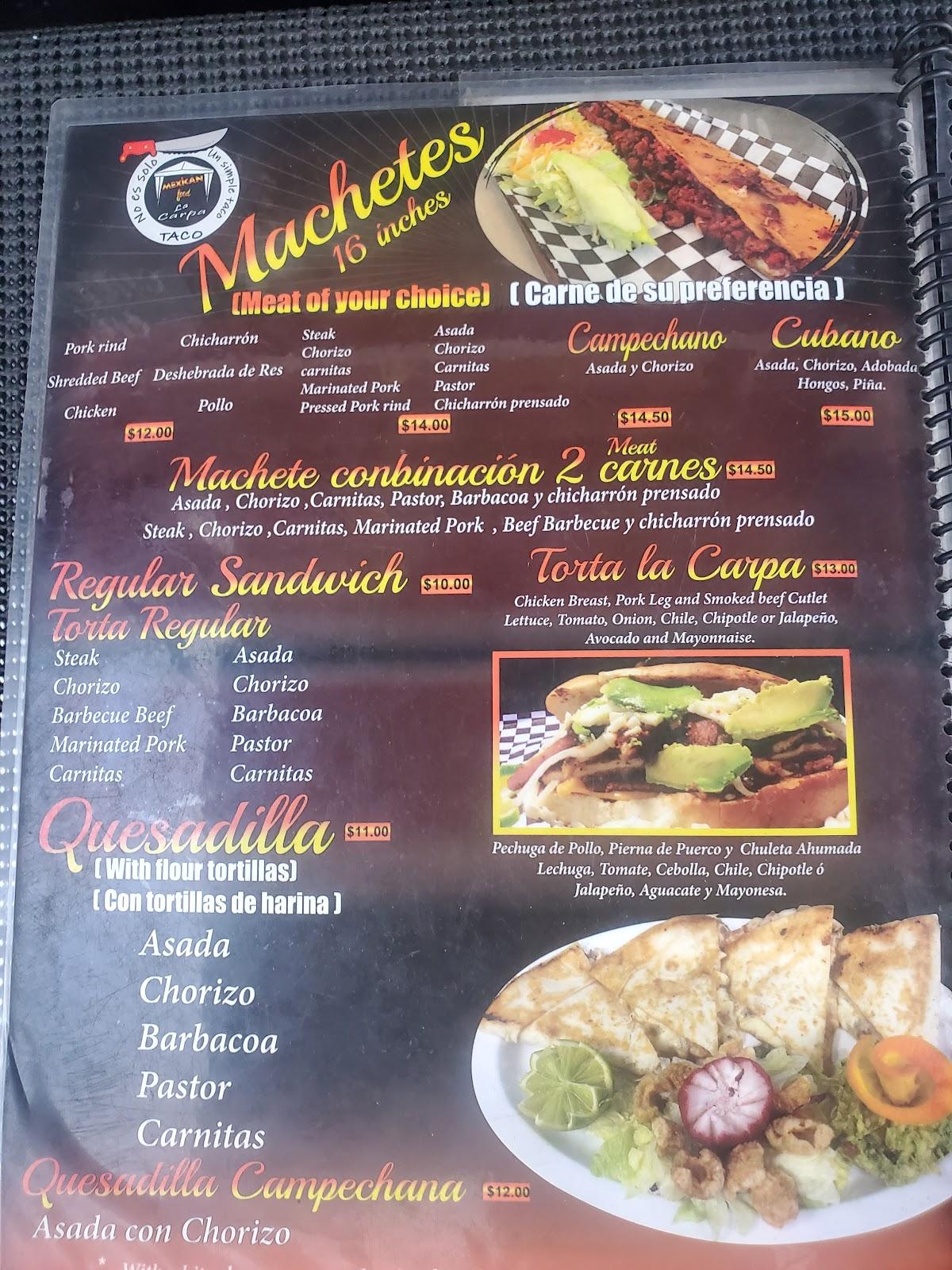 Menu at Tacos Y Machetes la Carpa restaurant, Aurora, E 6th Ave