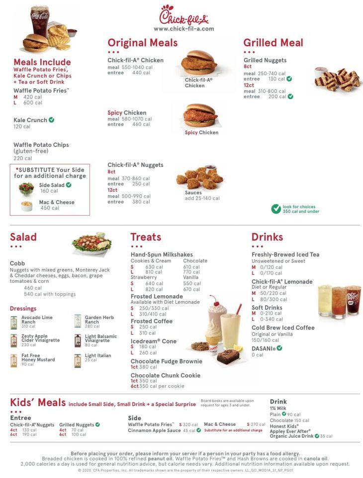 Menu at Chick-fil-A fast food, West Monroe, 203 Thomas Rd