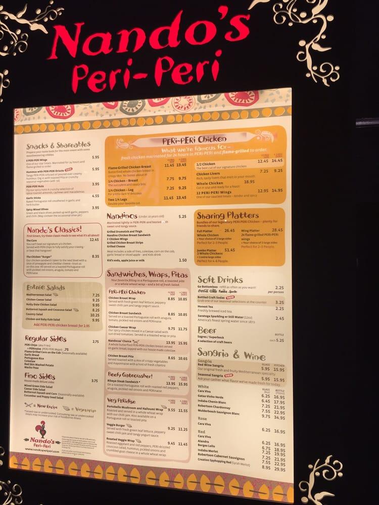 Menu at Nando's PERi-PERi restaurant, Naperville
