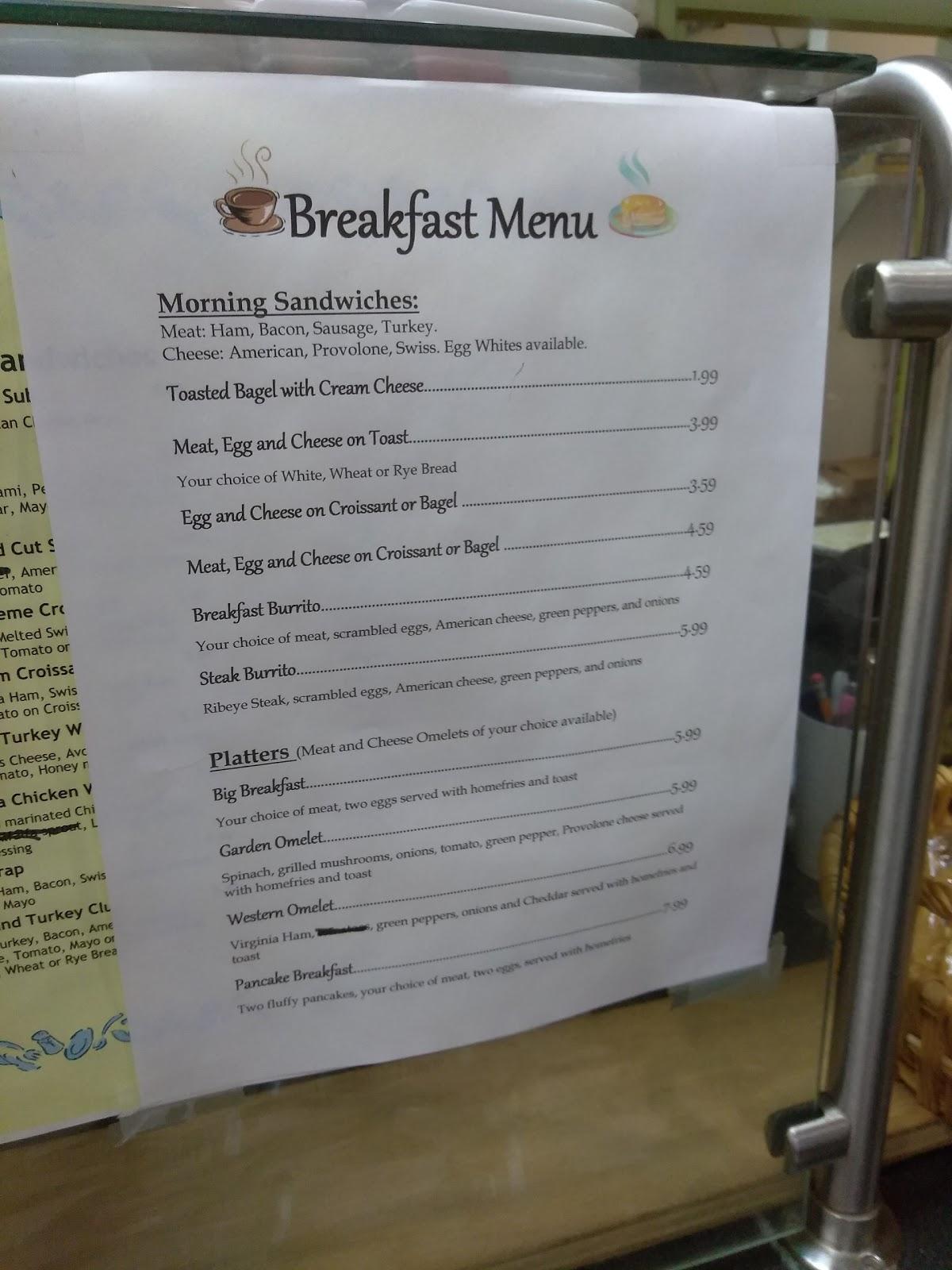 Menu at Q Town Cafe, Quantico