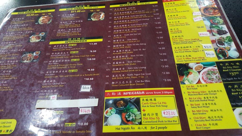 Menu at Pho Thai Hang 2 Restaurant, Vancouver