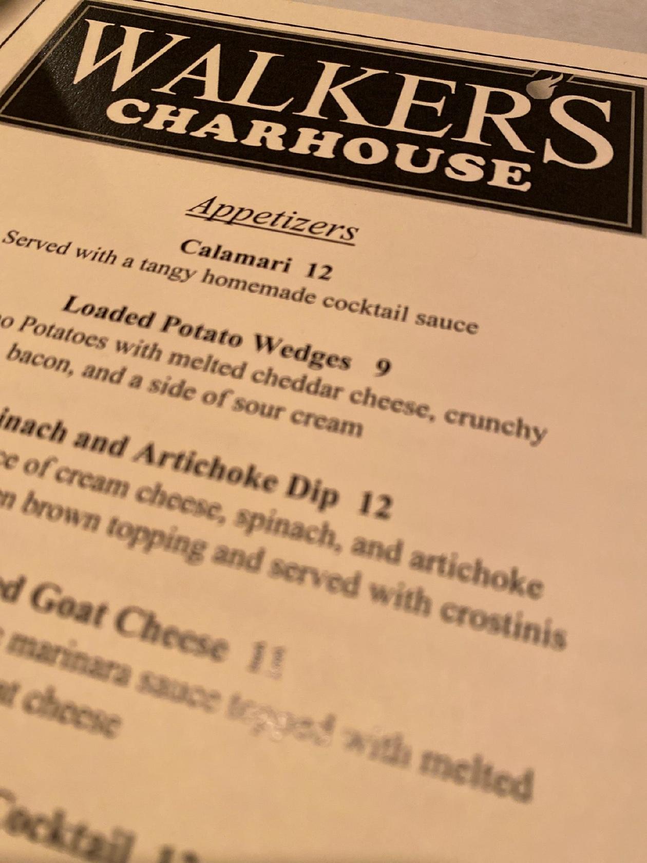 Menu at Walker's Charhouse steakhouse, Naperville