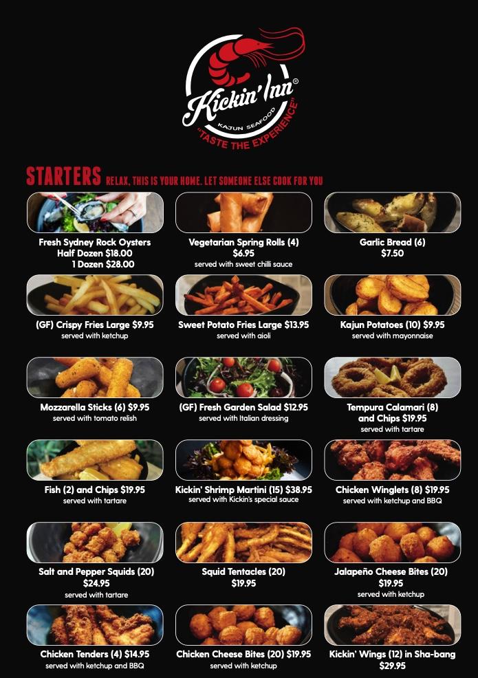 Menu at Kickin'Inn, Campbelltown restaurant, Campbelltown