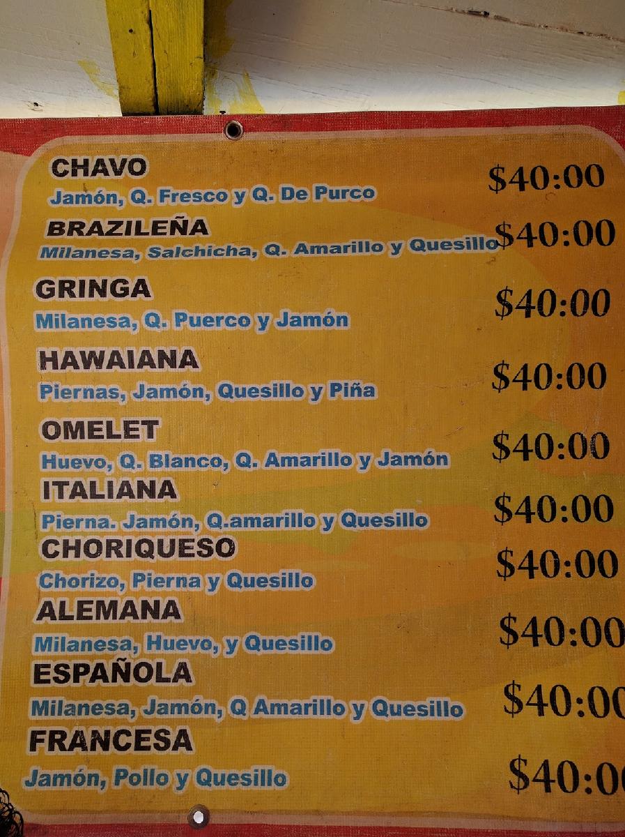 Menu at Tortas Cubanas La Morena restaurant, Tijuana