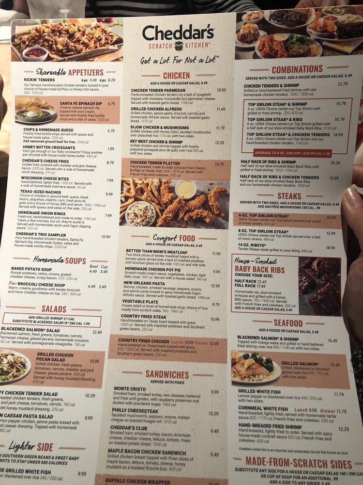 Menu at Cheddar's Scratch Kitchen restaurant, Joplin, Hammons Blvd