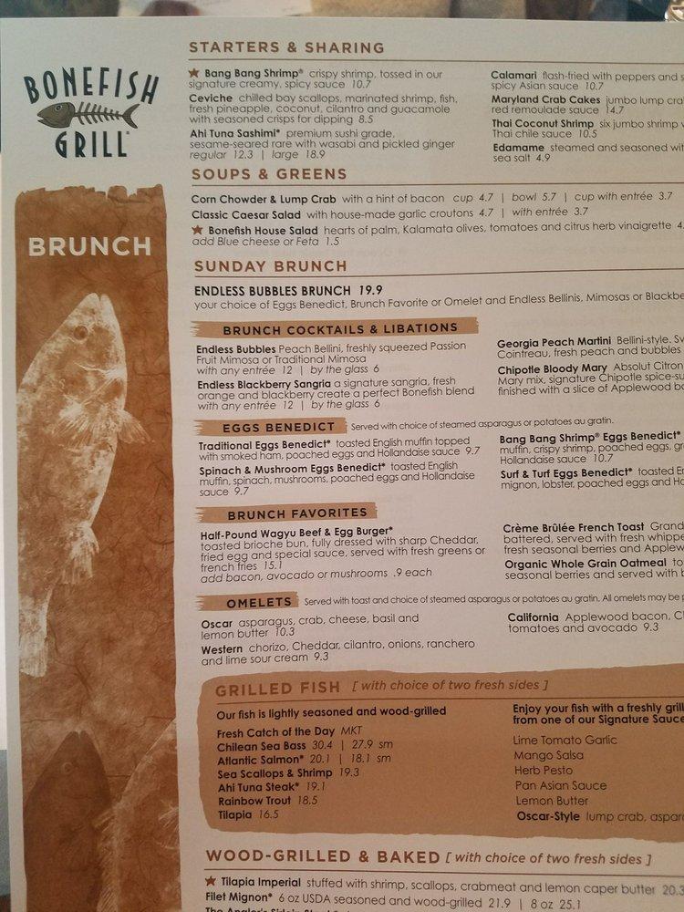 Menu at Bonefish Grill restaurant, Owings Mills, Boulevard Cir