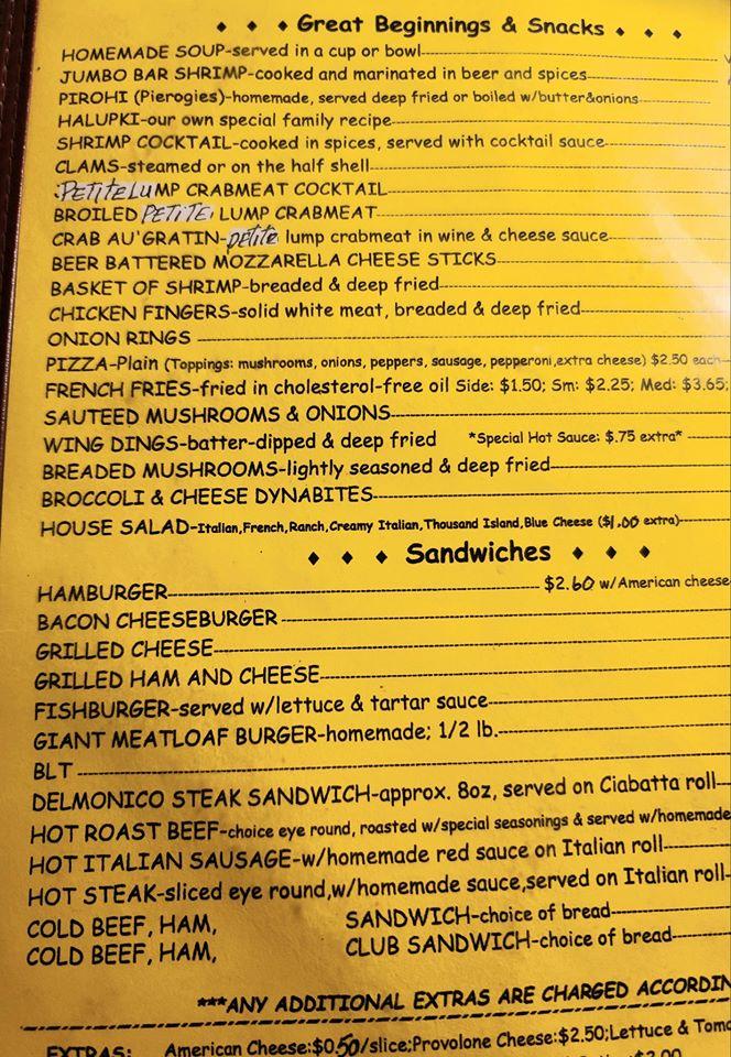 Menu at Lengyel’s restaurant, Nesquehoning