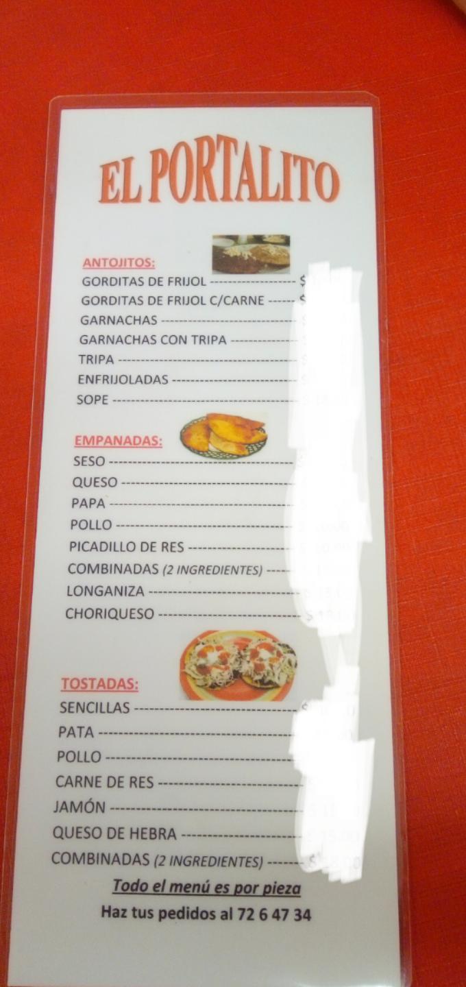 Menu at El Portalito restaurant, Orizaba, Pte. 7 705