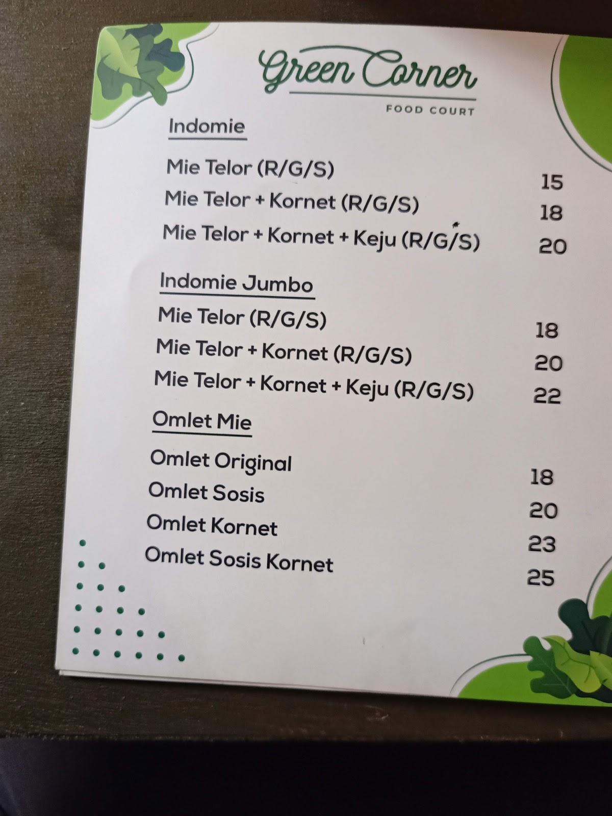 Menu at GREEN CORNER FOOD COURT cafe, Tangerang
