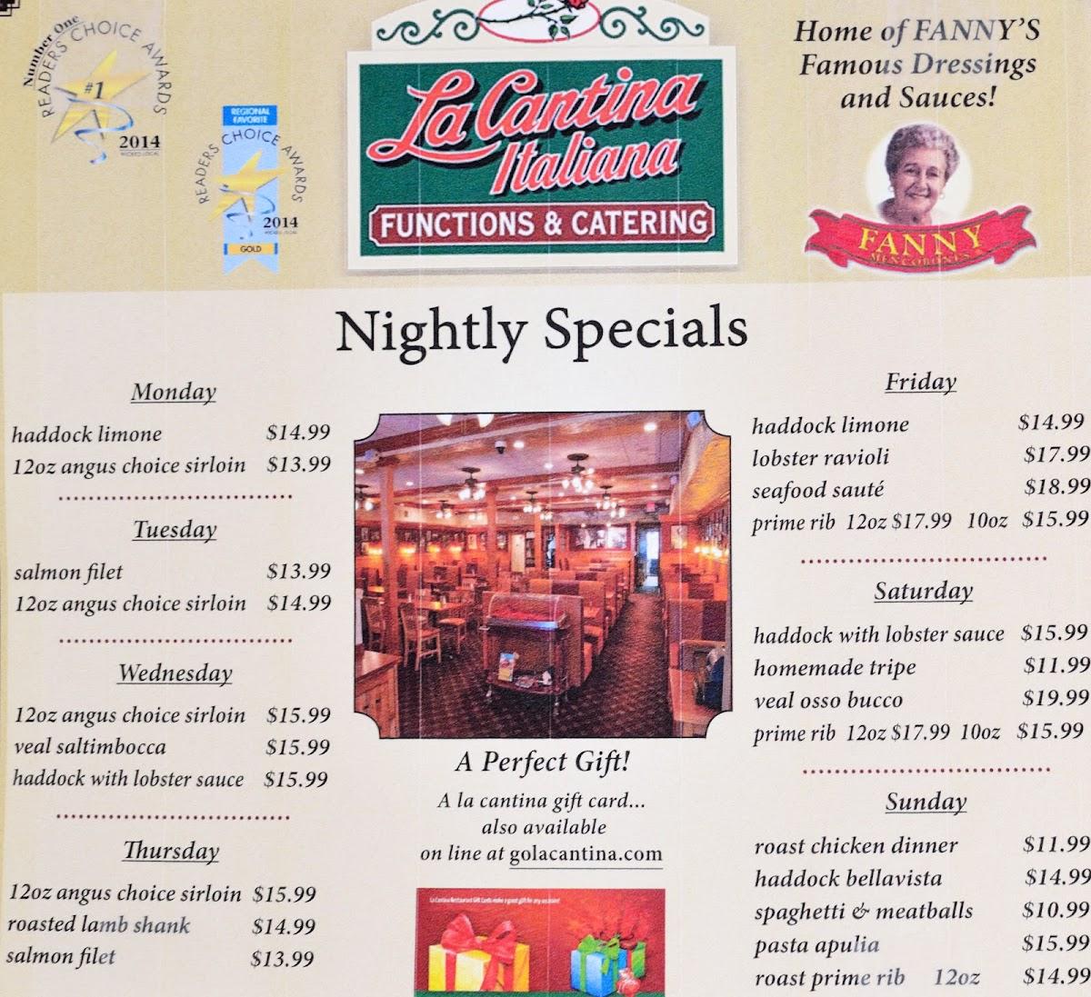 Menu at La Cantina Italiana restaurant, Framingham