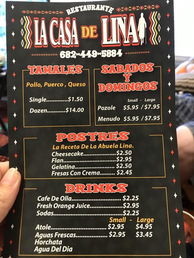 Menu at La Casa De Lina restaurant, Fort Worth