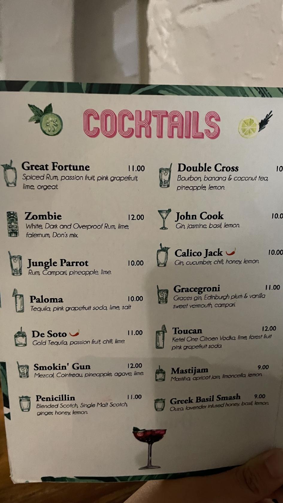 Menu at Pirate Bar, Paros