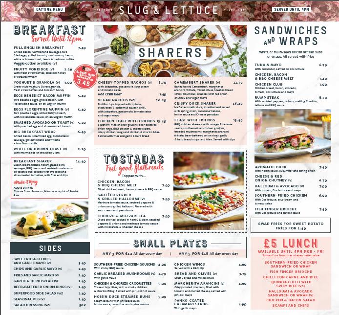 Menu at Slug & Lettuce Chester pub & bar, Chester