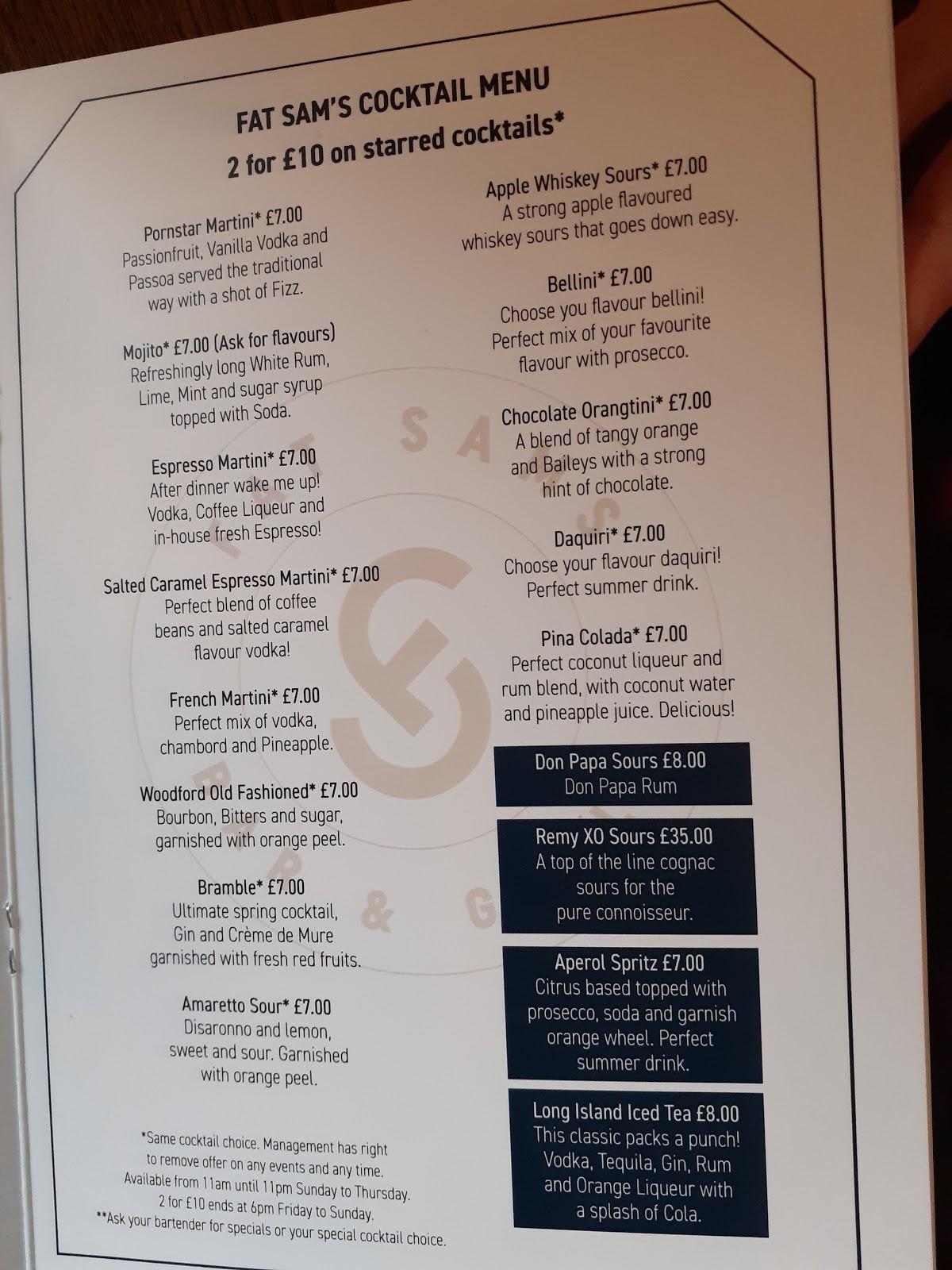 Menu at Fat Sam's Bar & Grill, Leyland