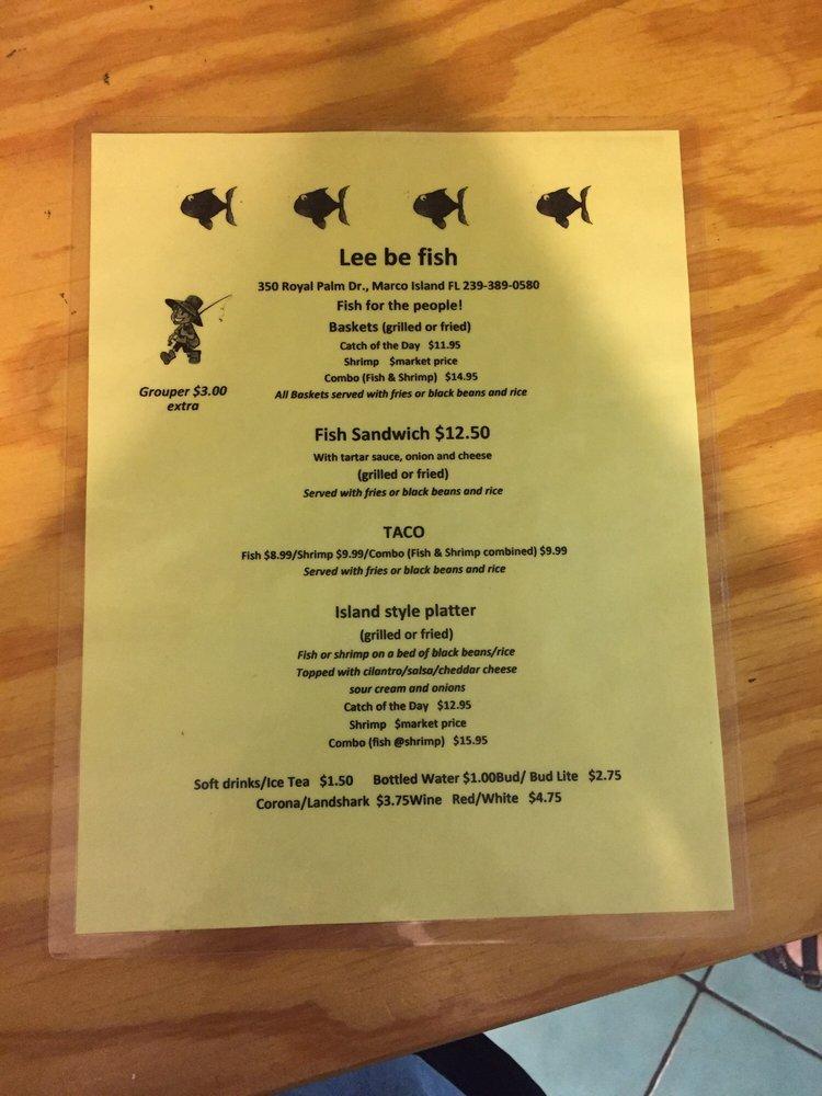 Menu at Lee Be Fish restaurant, Marco Island