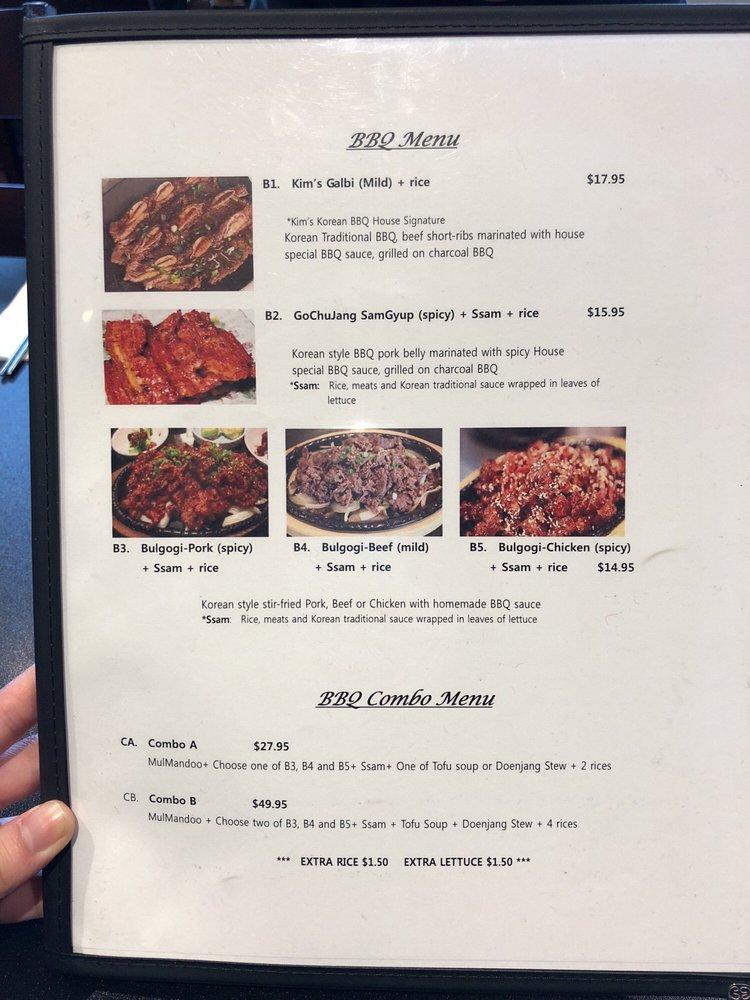 Menu at Kim's Korean BBQ House, Nanaimo