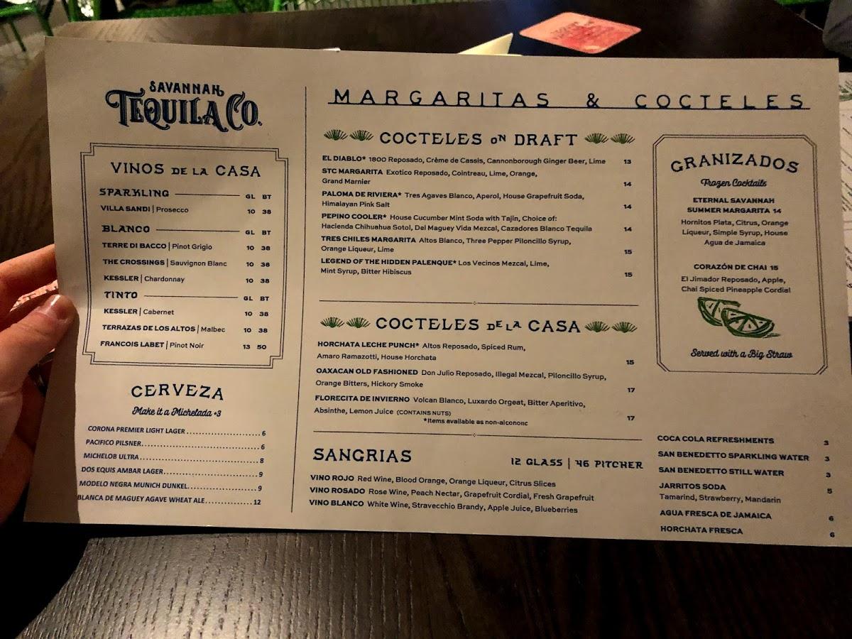 Menu at Savannah Tequila Company pub & bar, Savannah