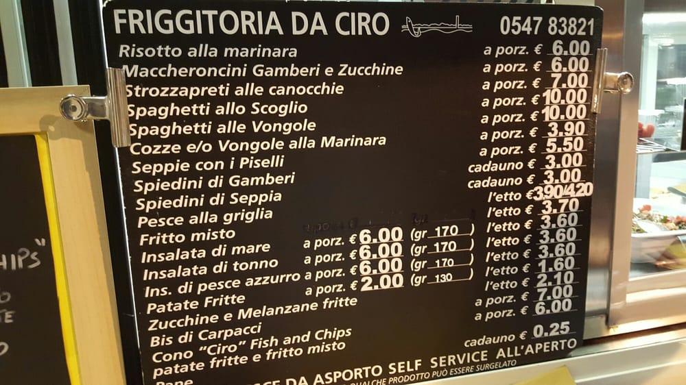 Menu da Da Ciro ristorante Cesenatico