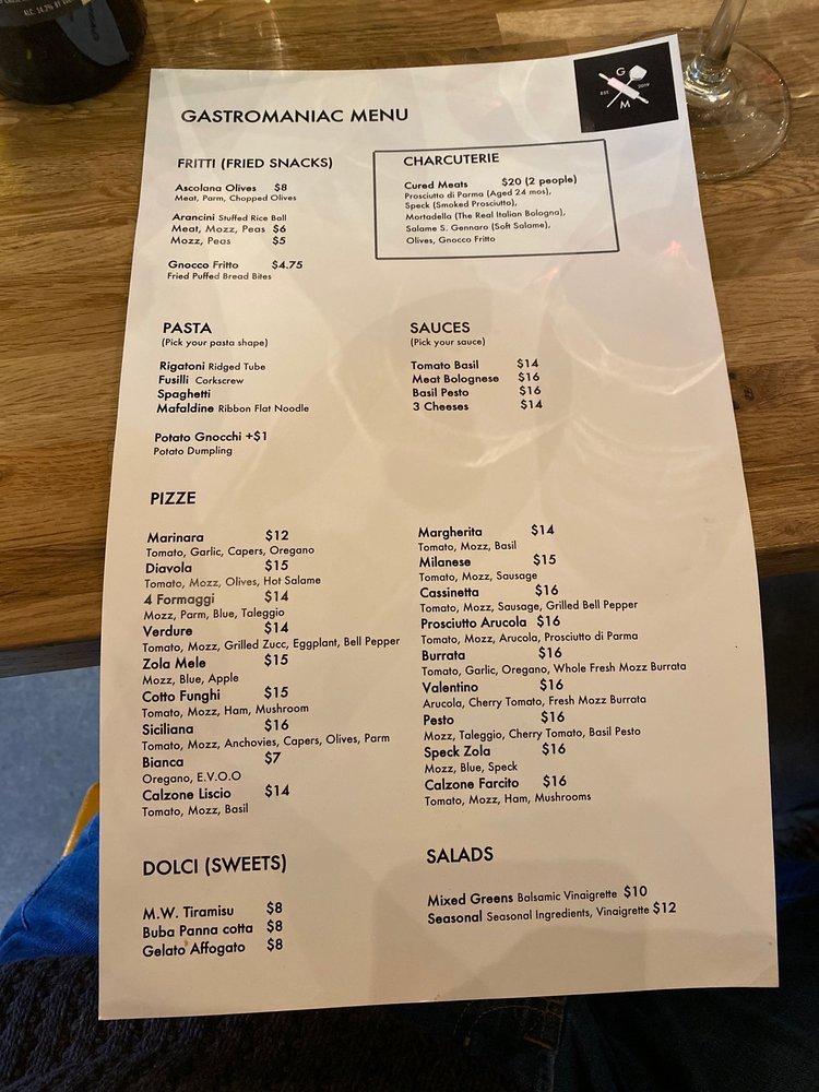 Menu at Gastromaniac Homemade Pasta & Pizza pizzeria, South Lake Tahoe