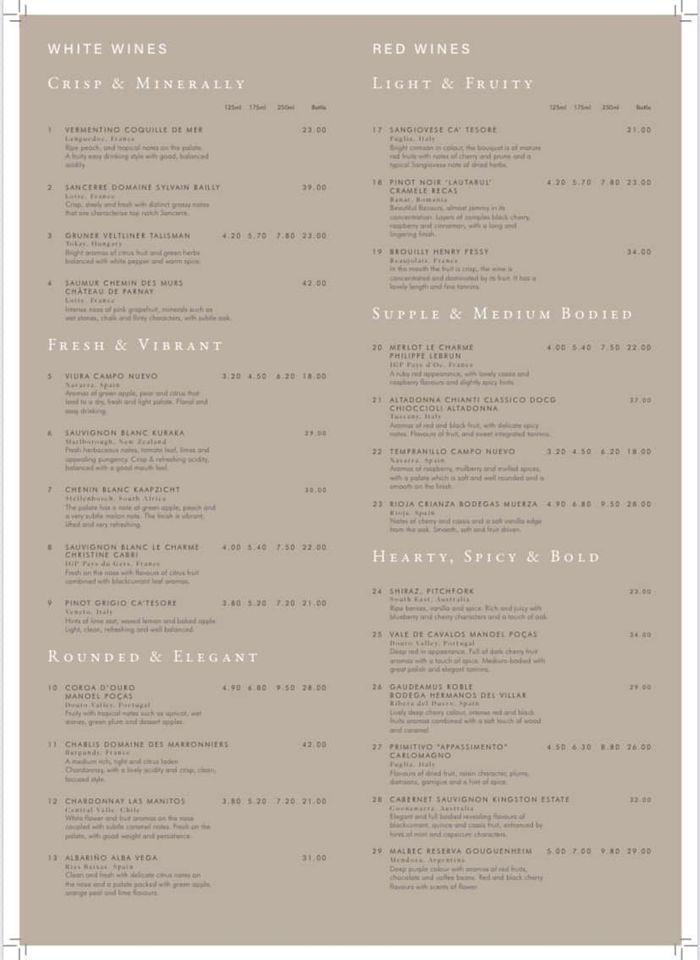 Menu at Whitehouses restaurant, Retford