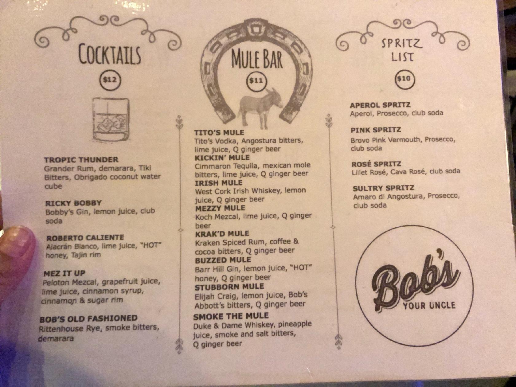 Menu at Bob's Your Uncle pub & bar, Miami Beach