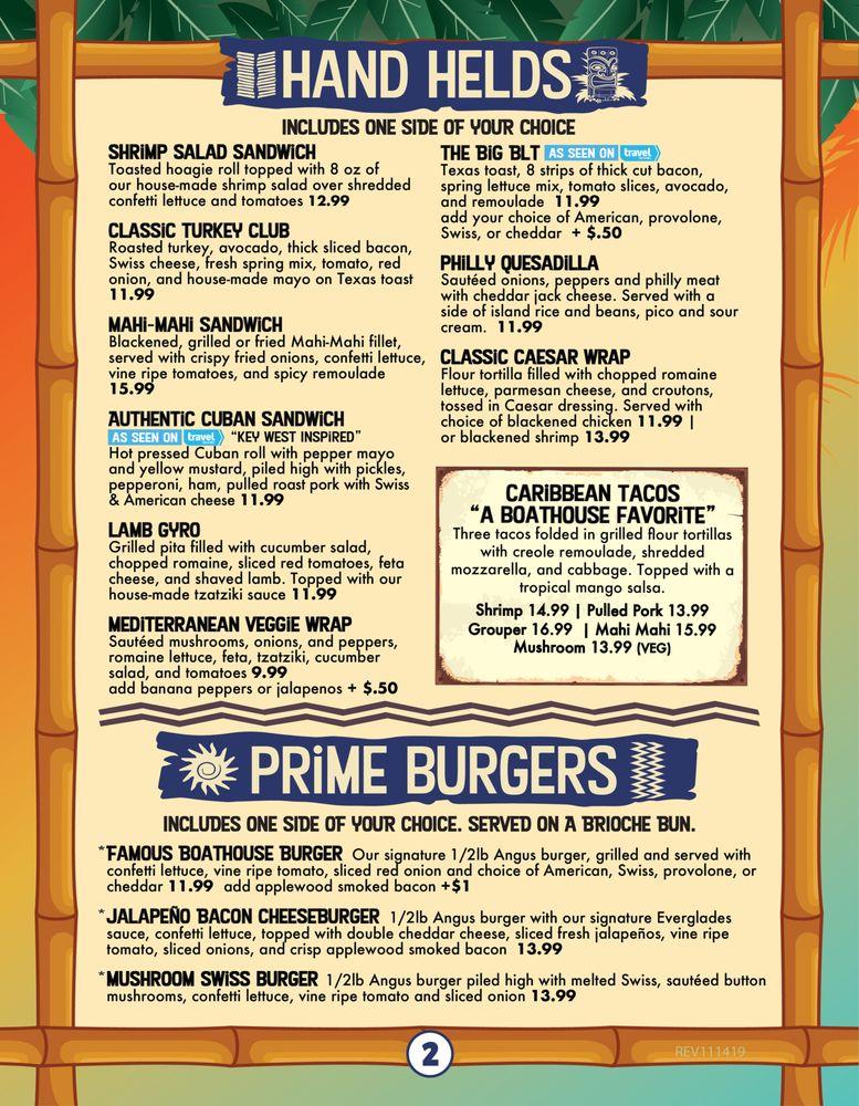 Menu at The Boathouse Tiki Bar & Grill Fort Myers, Fort Myers