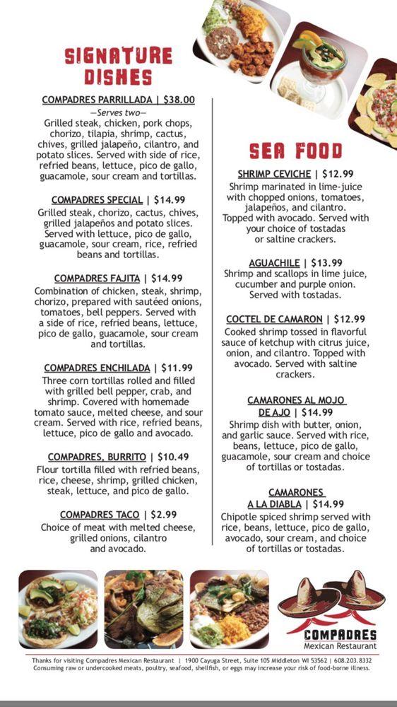 Menu at Compadres Mexican Restaurant, Middleton