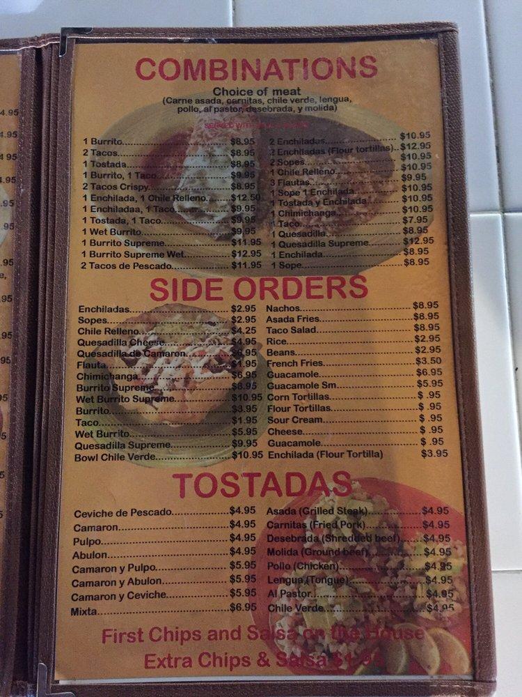 Menu at El Michoacano Restaurant, Coalinga, 125 Baker St