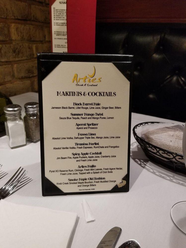 Menu at Artie's Steak and Seafood Restaurant, New Rochelle