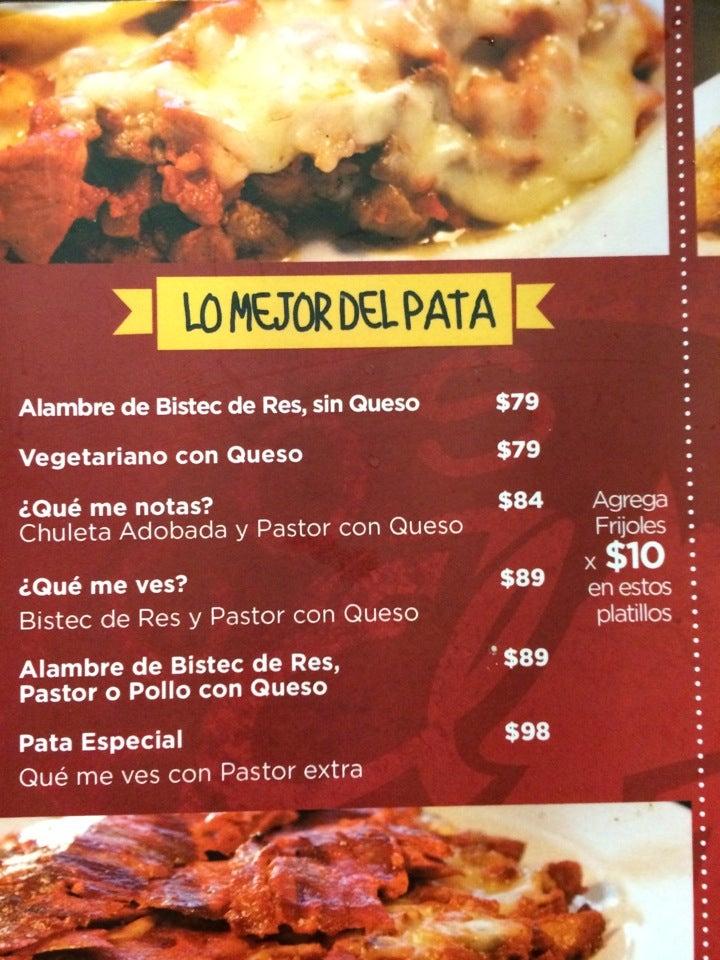 Carta Del Restaurante Tacos El Pata Suc Leones Monterrey Paseo Del