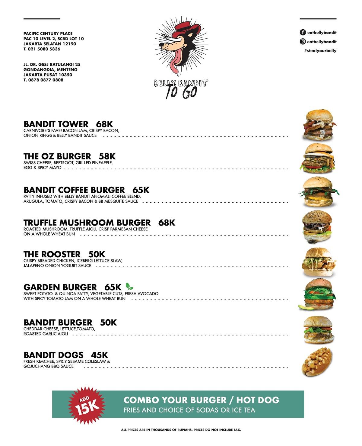 Menu at Belly Bandit Menteng restaurant, Central Jakarta