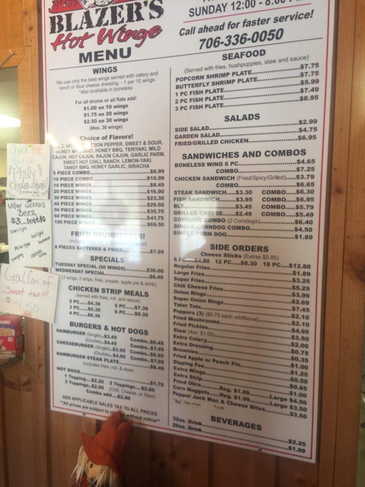 blazers hot wings menu