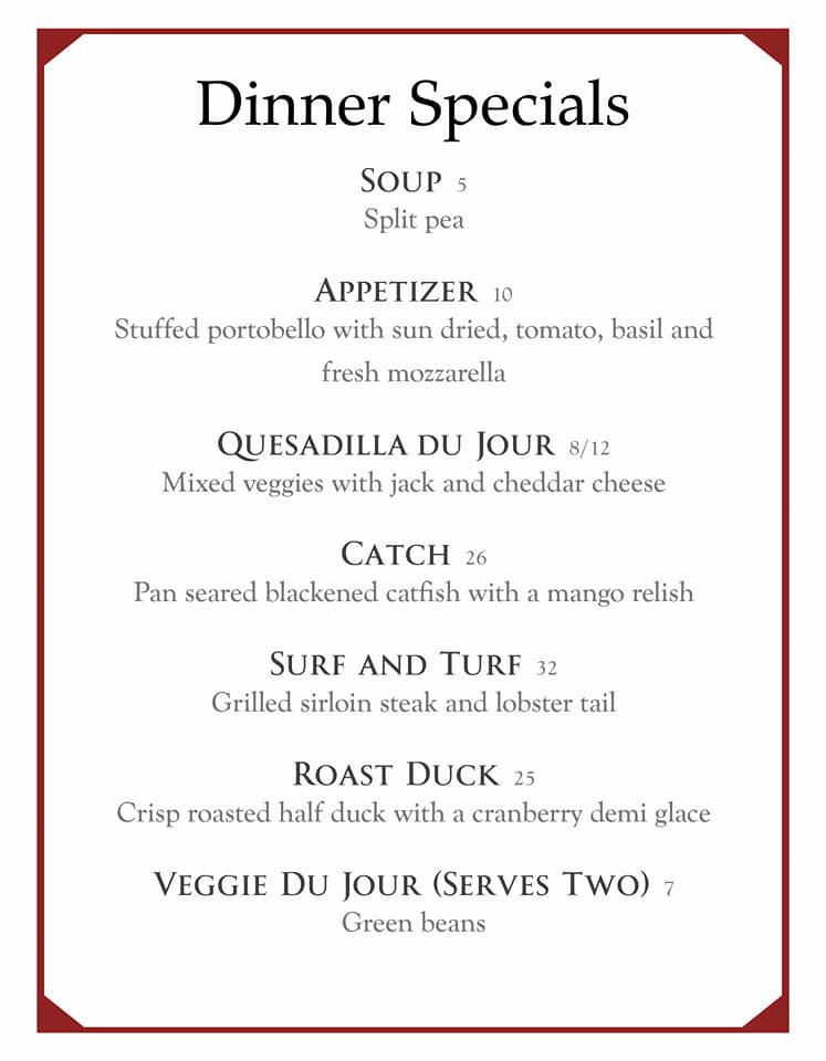 Menu at Hoffman House restaurant, Kingston