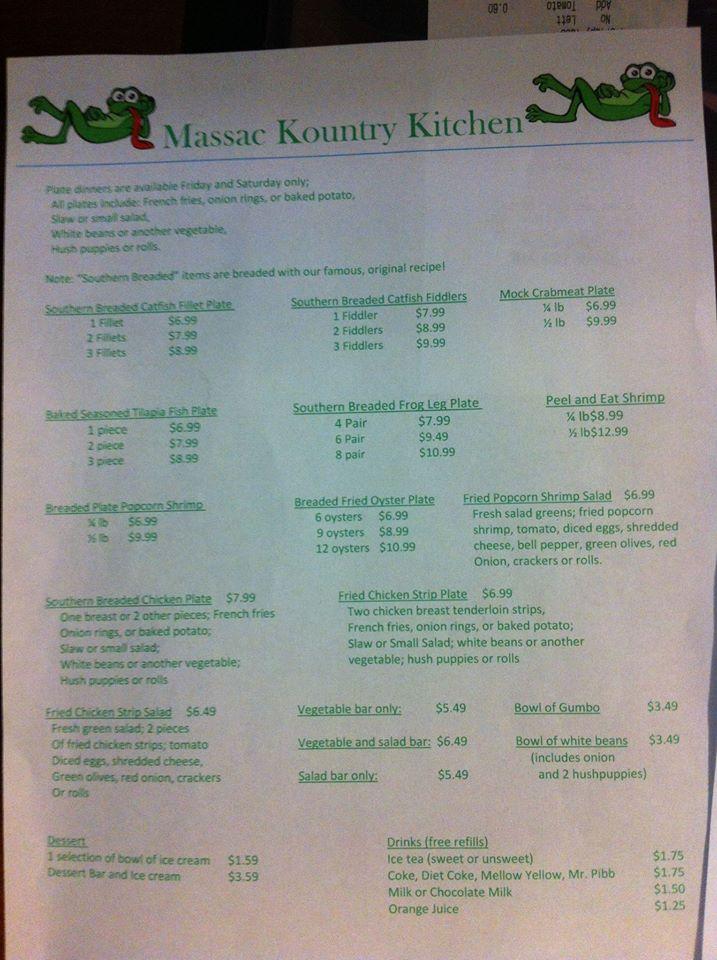 Menu at Massac Kountry Kitchen restaurant, Paducah, KY