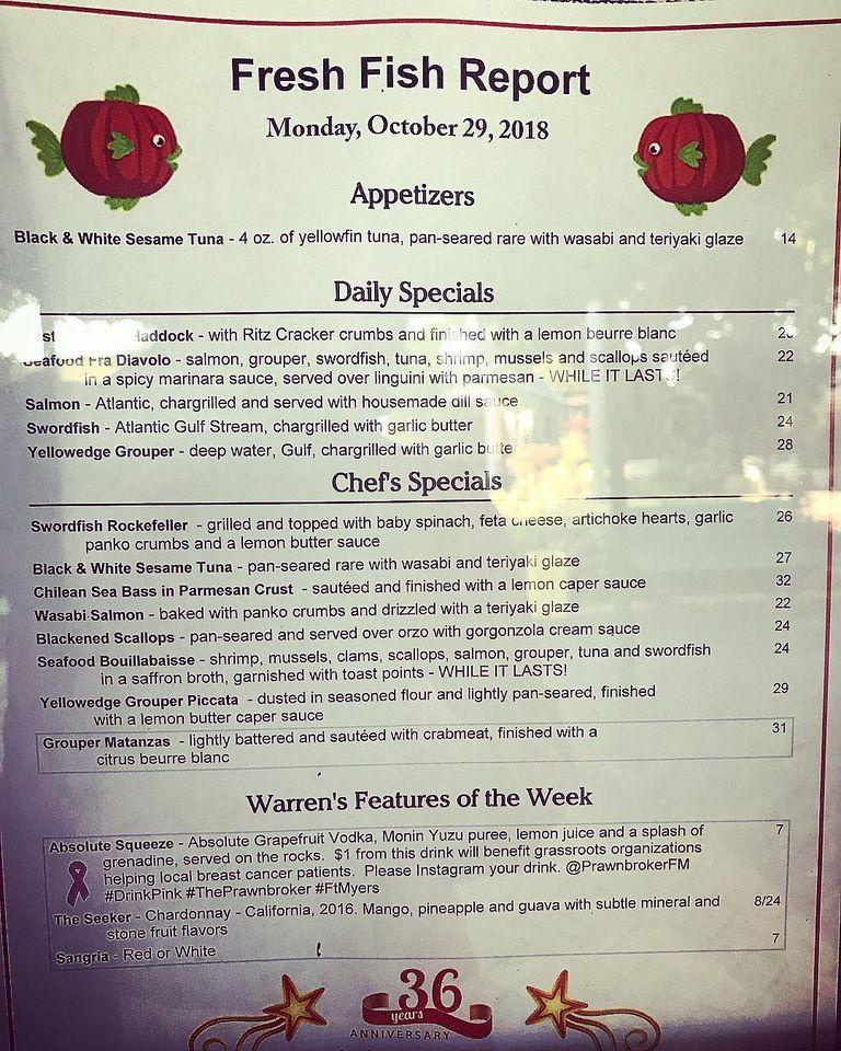 Menu at Prawnbroker Restaurant and Fish Market, Fort Myers