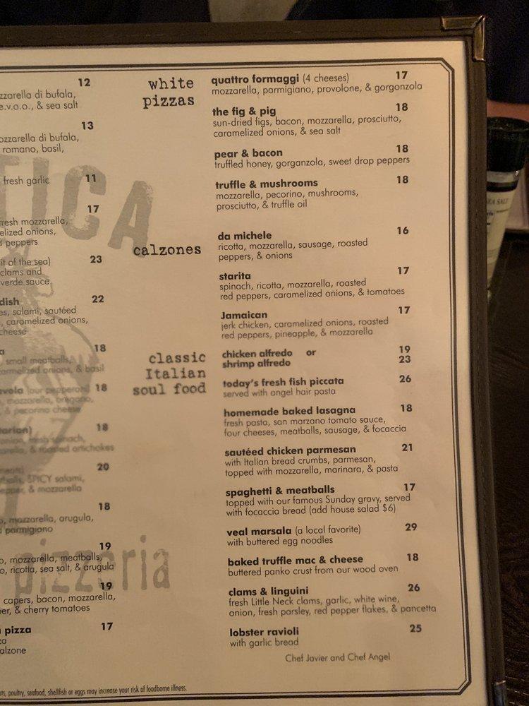 Menu at Roostica pizzeria, Stock Island
