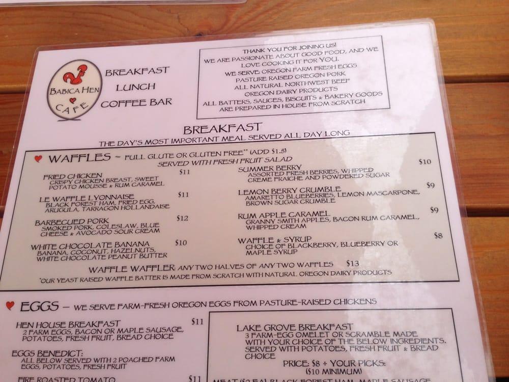 Menu at Babica Hen Cafe, Lake Oswego