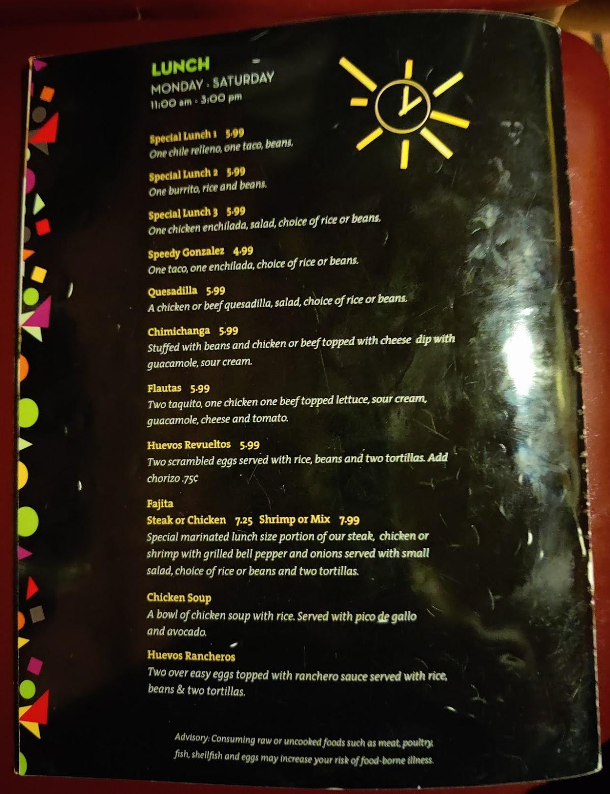 Menu at Cancun Restaurant, Savannah