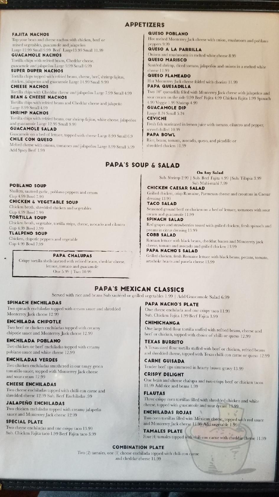 Menu at Papa Nachos Cantina restaurant, San Antonio, W Interstate 10 ...