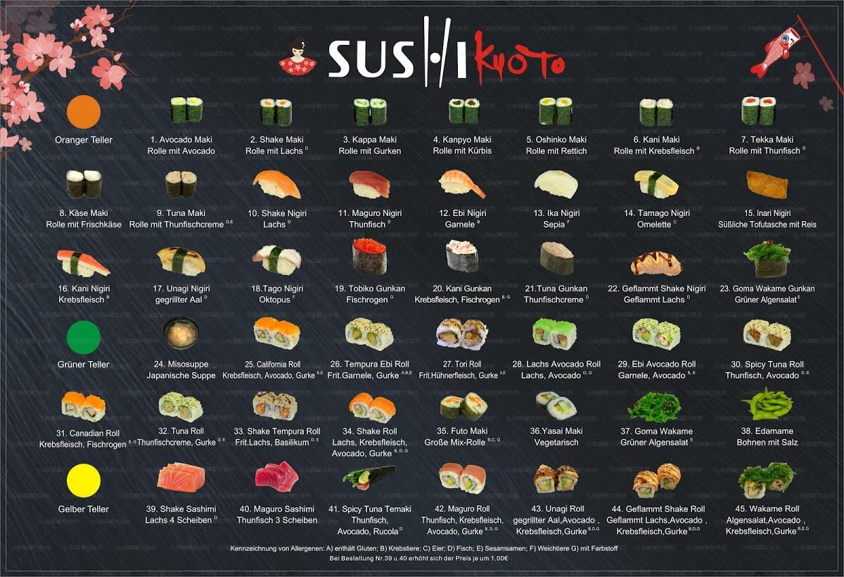 Menu at Sushi Kyoto restaurant, Cologne