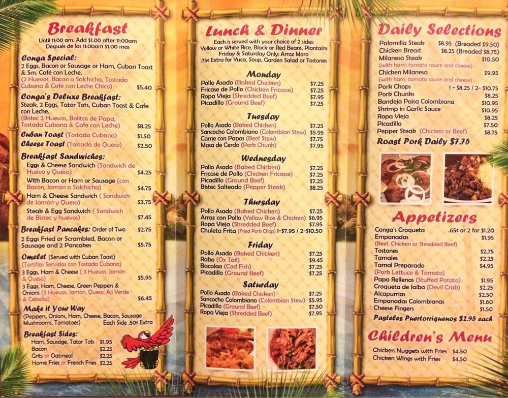 Menu at Conga's Latin Cafe., Tampa, Gunn Hwy