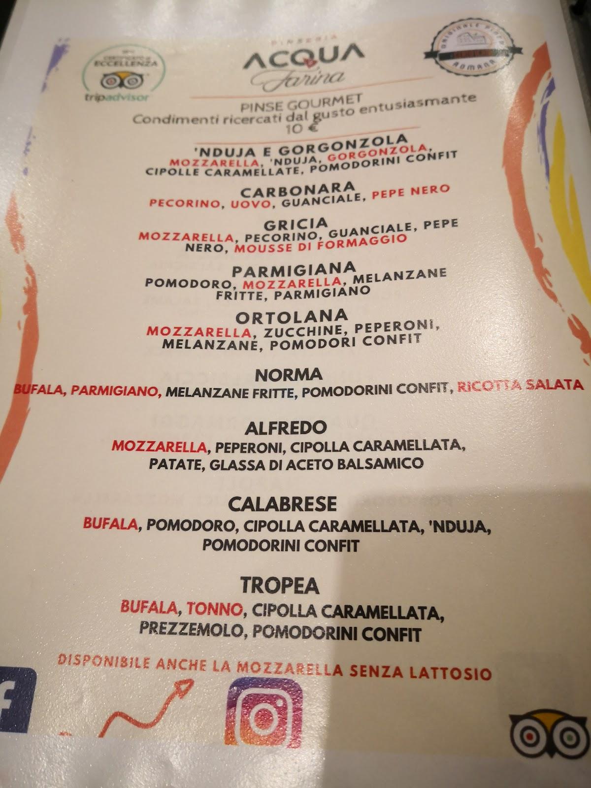 Menu Da Acqua E Farina Ristorante Civitavecchia