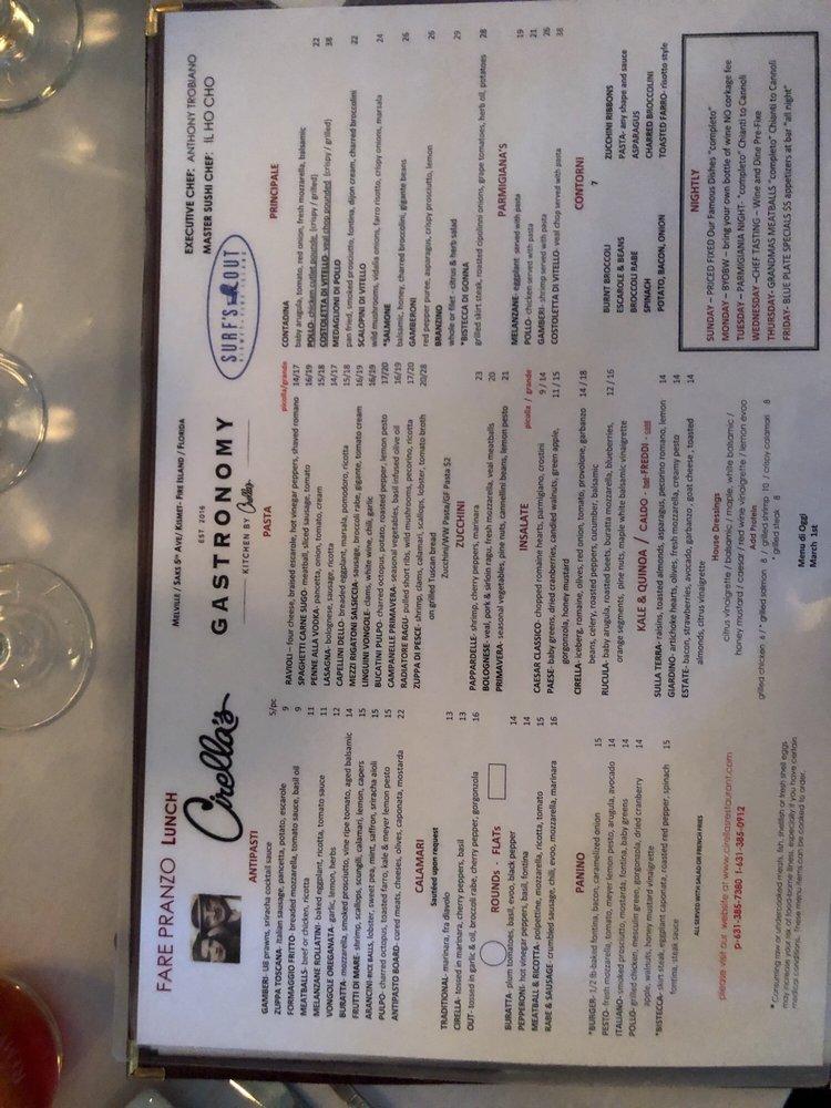 Menu at Cirella's Restaurant, Melville, 14 Broadhollow Rd