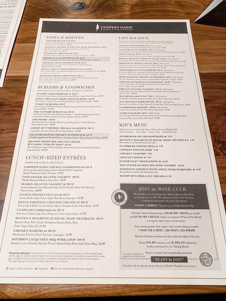 Menu at Cooper's Hawk Winery & Restaurant Scottsdale, Scottsdale
