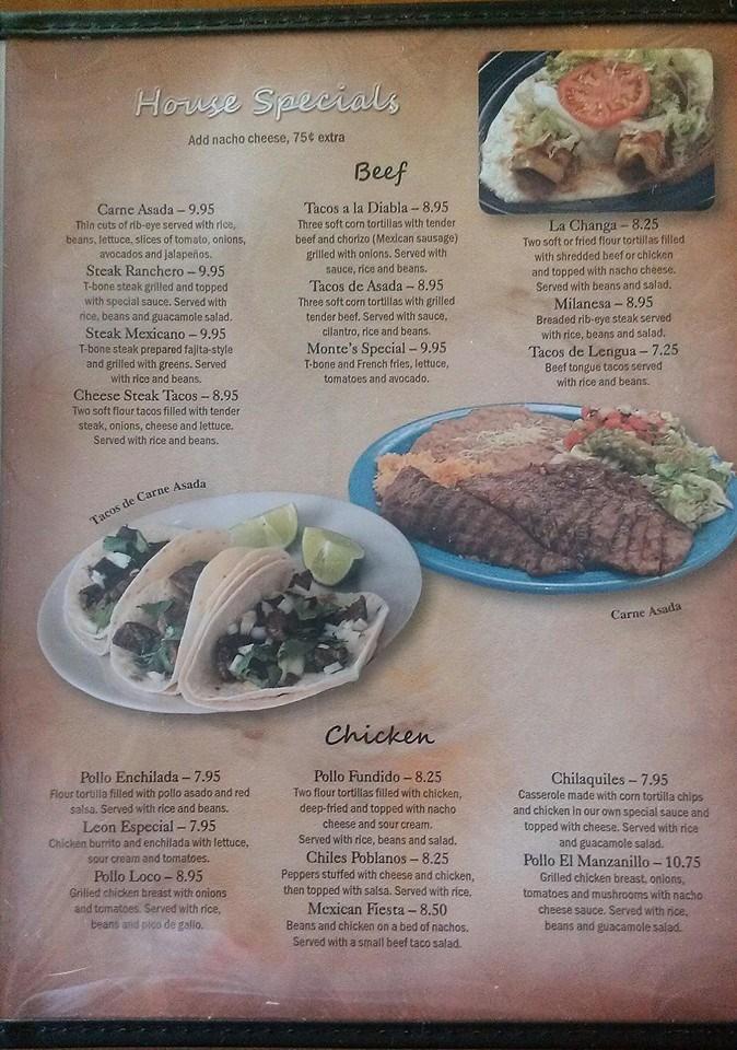 Menu at El Manzanillo restaurant, Blairsville, 51 Earnest St