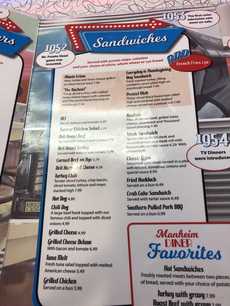 Menu at Manheim Diner restaurant, Schuylkill Haven, PA61