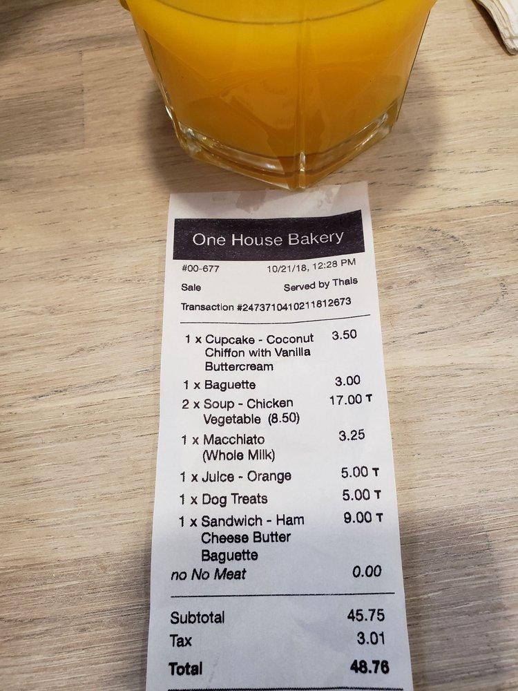 Menu at One House Bakery, Benicia