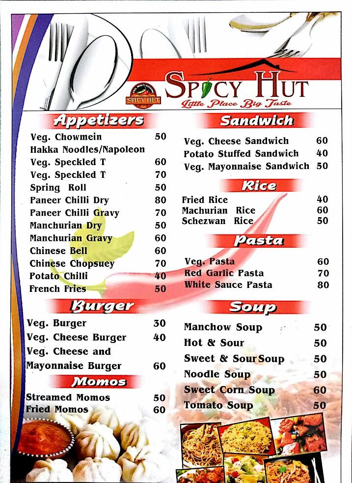 Menu At Spicy Hut Udaipur